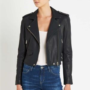 IRO Ashville Navy Motorcycle Leather Jacket Sz 36